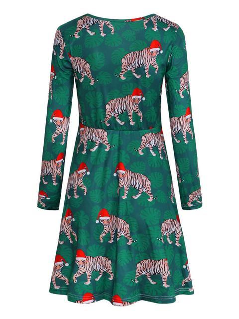 Christmas Round Neck Slim Print Dress