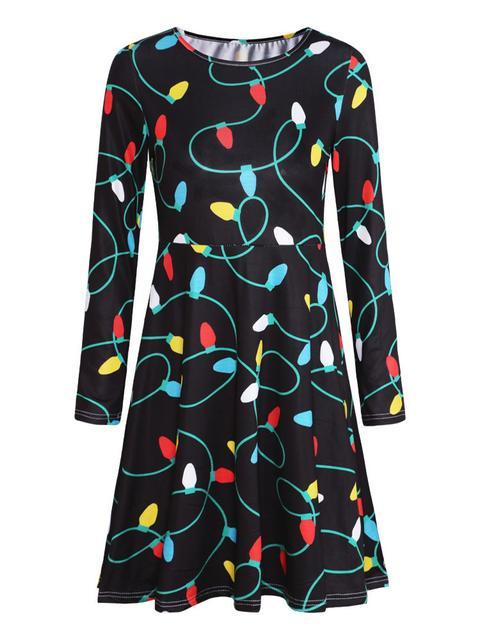 Christmas Round Neck Slim Print Dress