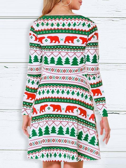 Christmas Round Neck Slim Print Dress