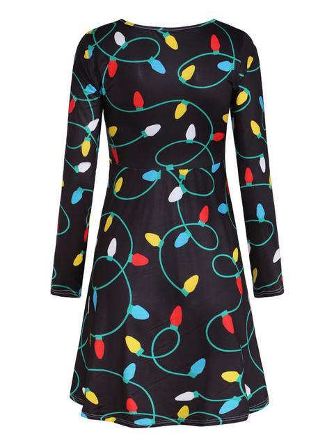 Christmas Round Neck Slim Print Dress