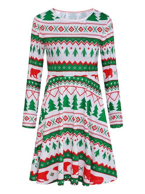 Christmas Round Neck Slim Print Dress