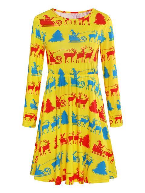 Christmas Round Neck Slim Print Dress