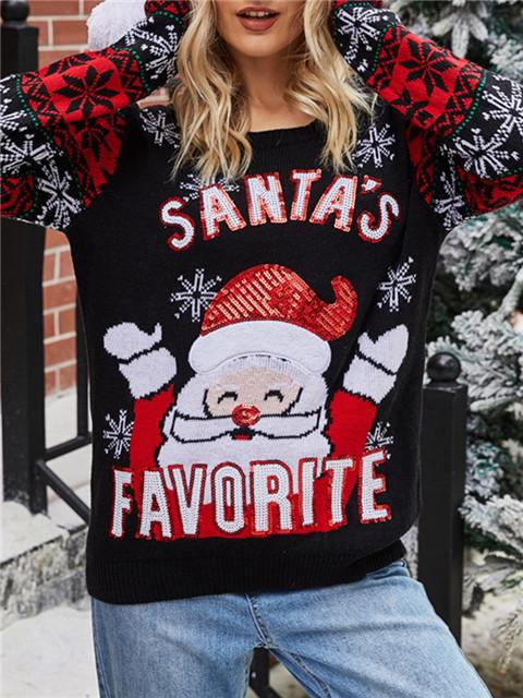 Christmas Santa Embroidered Sequin Sweater