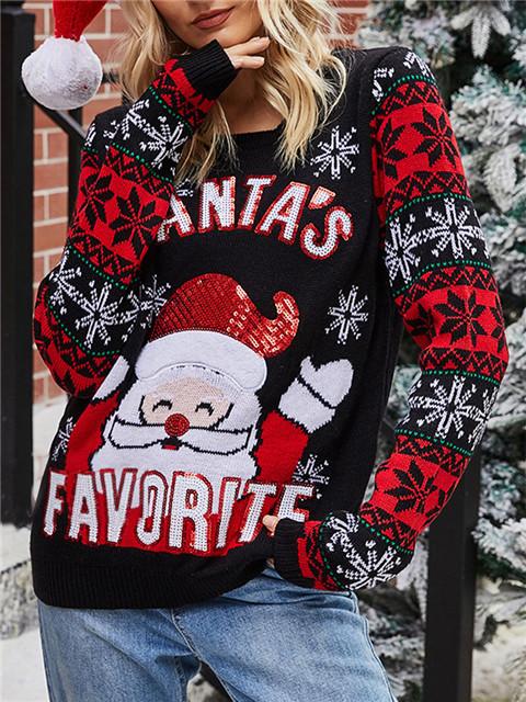 Christmas Santa Embroidered Sequin Sweater