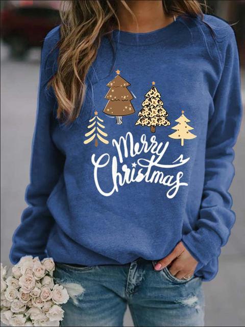 Christmas Tree Letter Print Crew Neck Pullover