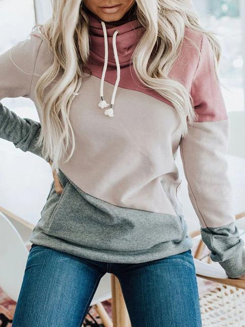 Contrast Stand-up Collar Hoodie Sweatshirt