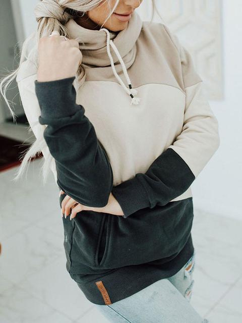 Contrast Stand-up Collar Hoodie Sweatshirt