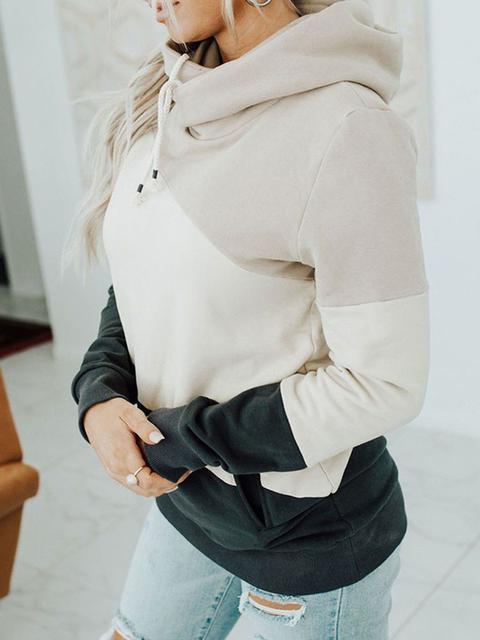 Contrast Stand-up Collar Hoodie Sweatshirt