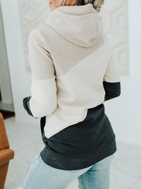 Contrast Stand-up Collar Hoodie Sweatshirt