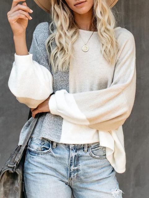 Contrasting Panel Knitted Loose Lightweight Sweater