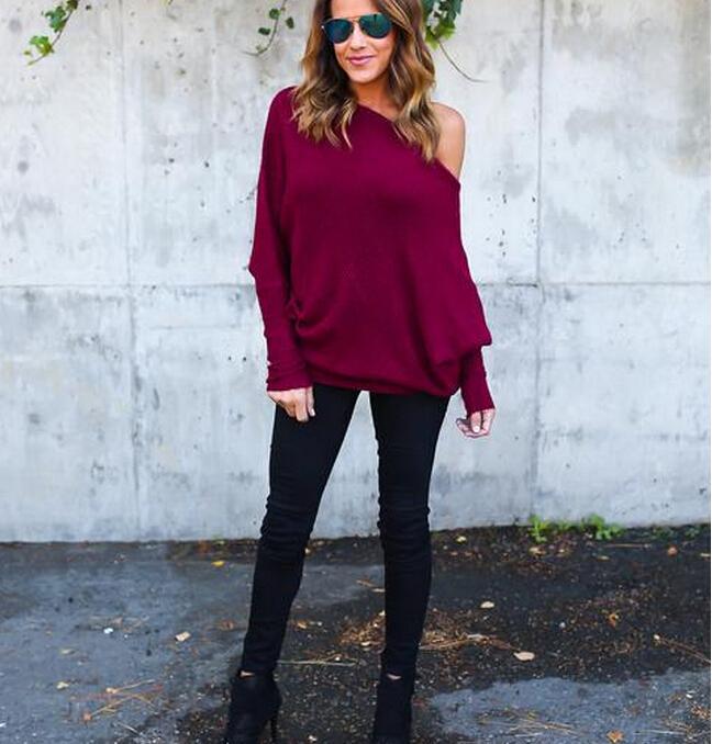 Red Collar Bat Sleeve Sweater