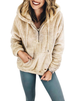 Wheat Long Sleeve Plain Casual Crew Neck Hooded Outerwear