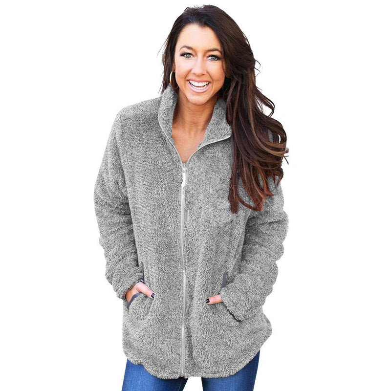 Long Sleeve Zip Up Fluffy Faux Fleece Jacket