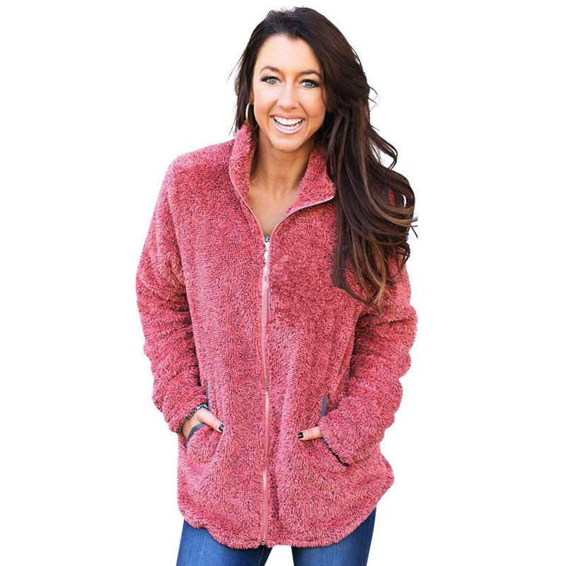 Long Sleeve Zip Up Fluffy Faux Fleece Jacket