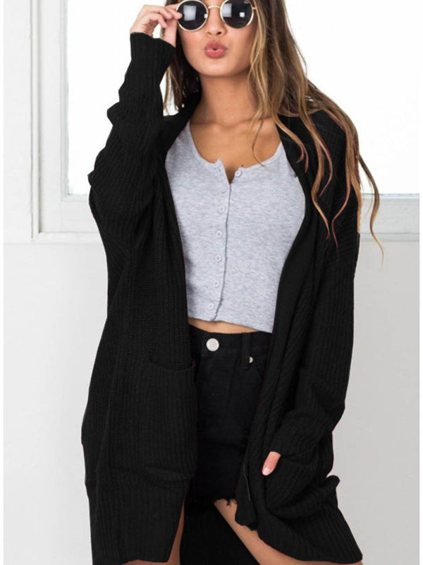 Long Sleeves Front Open Pocket Coat Cardigan