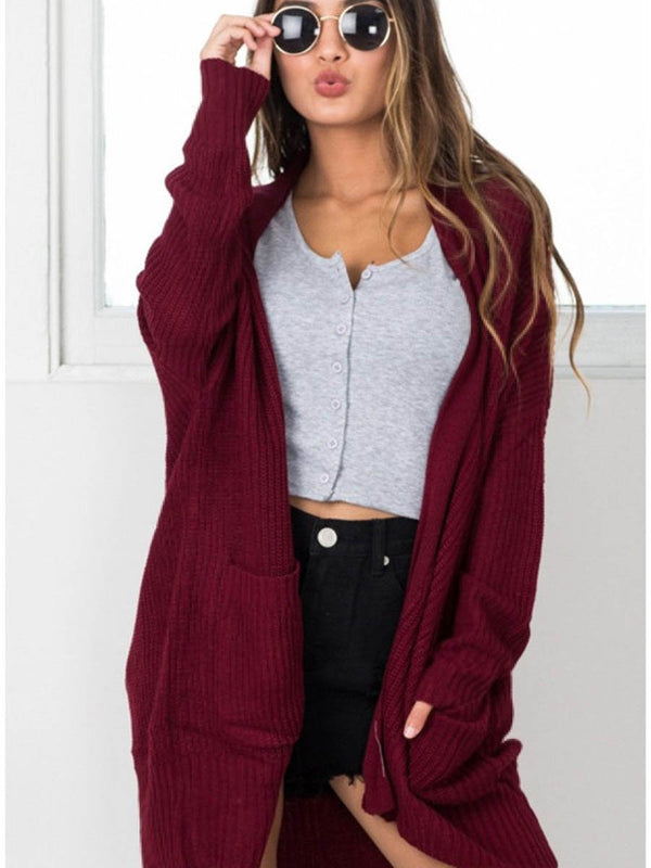 Long Sleeves Front Open Pocket Coat Cardigan