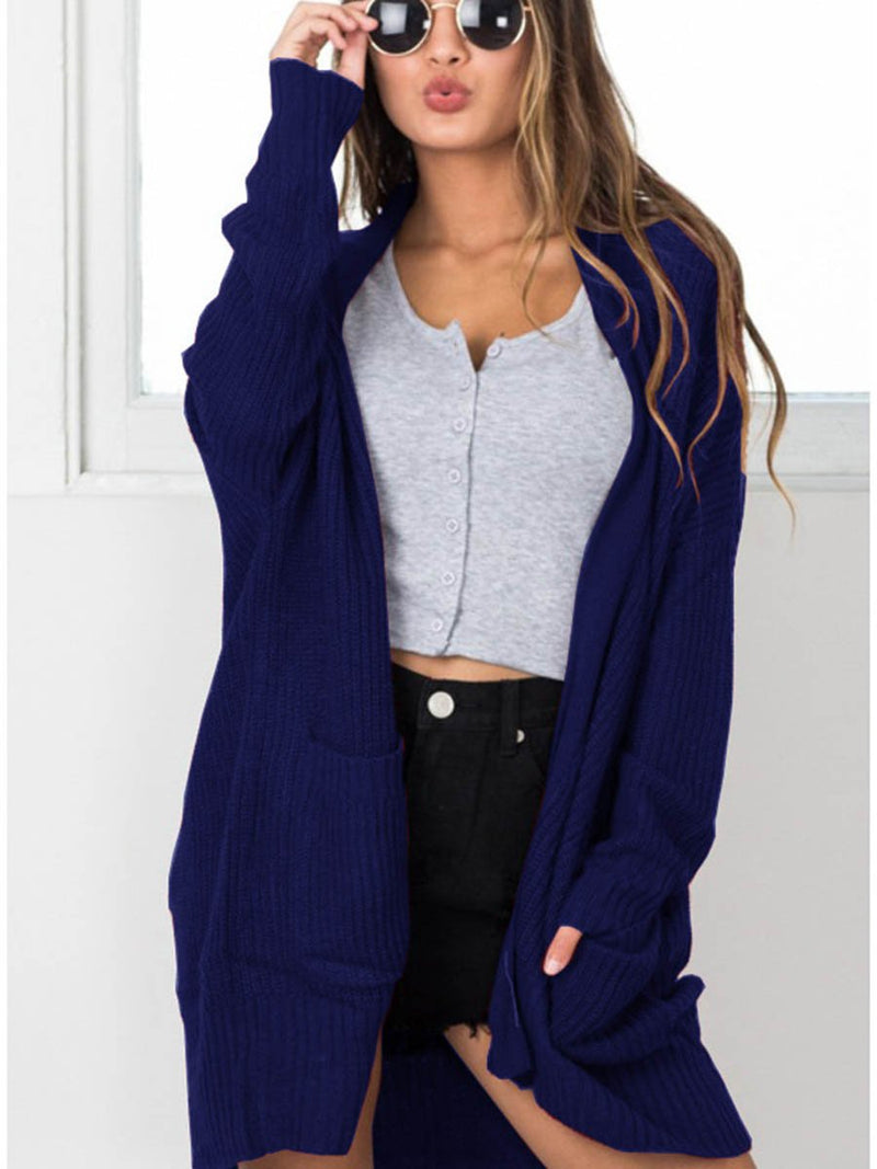 Long Sleeves Front Open Pocket Coat Cardigan