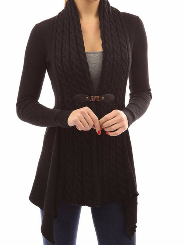 Knitted Long Sleeves Irregular Hem Cardigan Sweater