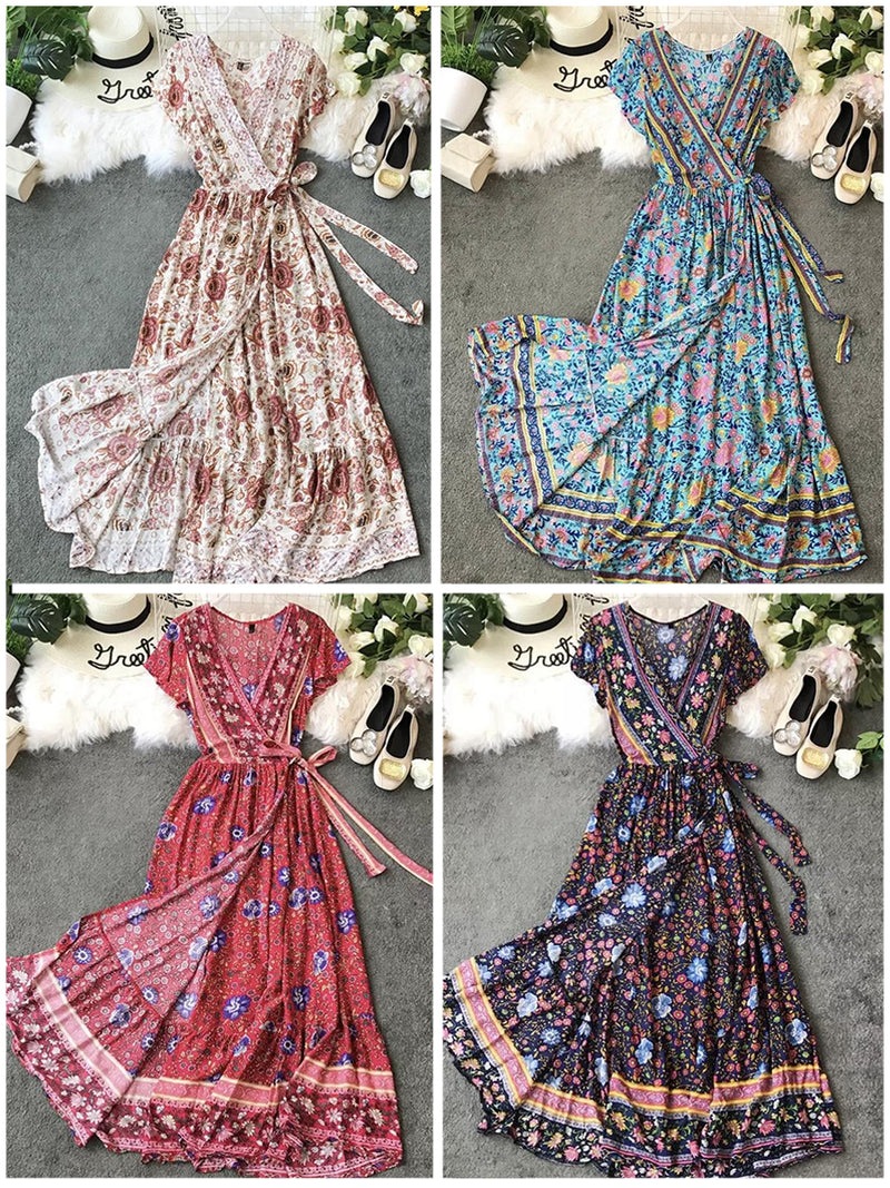 Floral V-neck Short Sleeve Maxi Dress