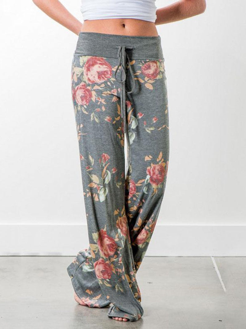 Women Drawstring Floral Jogger Loose Sports Sweat Pants