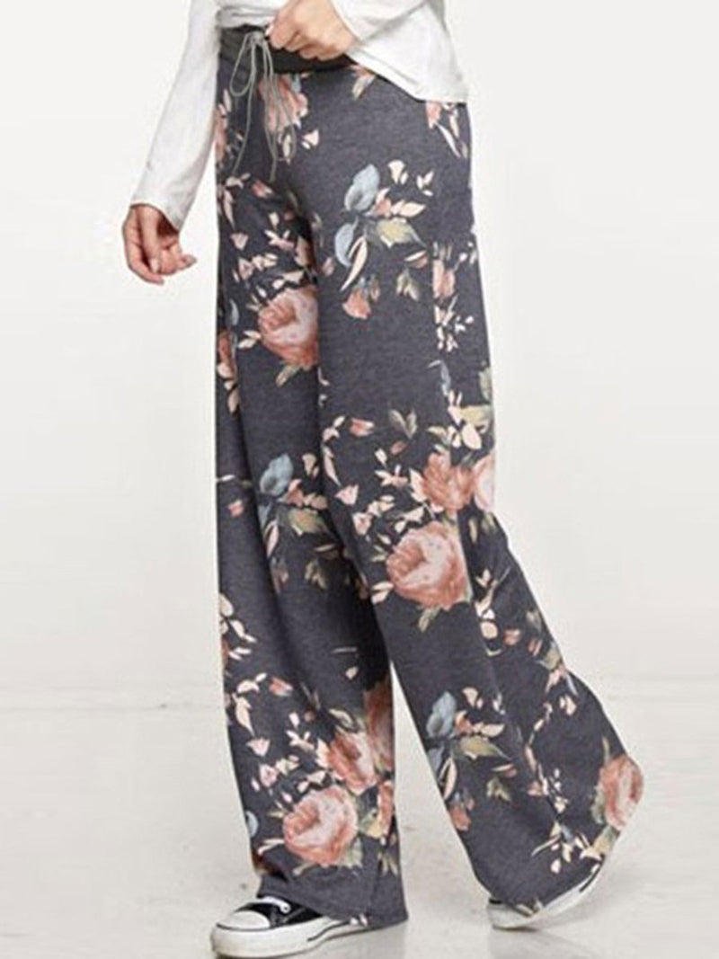 Women Drawstring Floral Jogger Loose Sports Sweat Pants