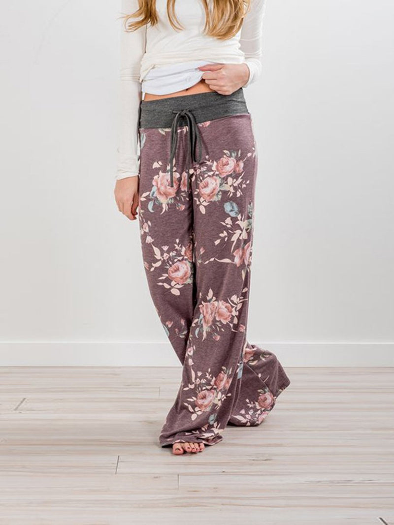 Women Drawstring Floral Jogger Loose Sports Sweat Pants