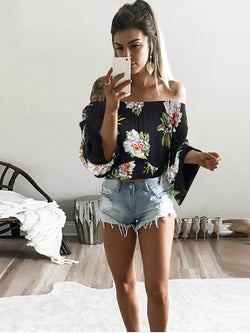 Off Shoulder Floral T-shirt Top