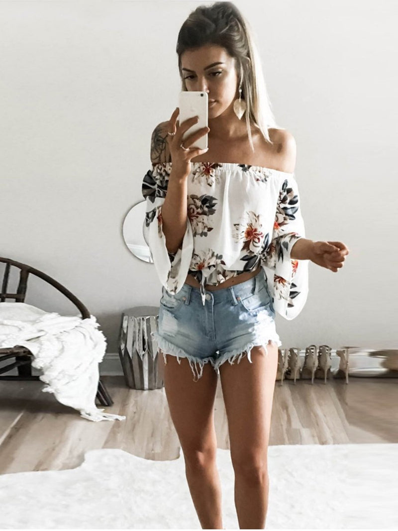 Off Shoulder Floral T-shirt Top