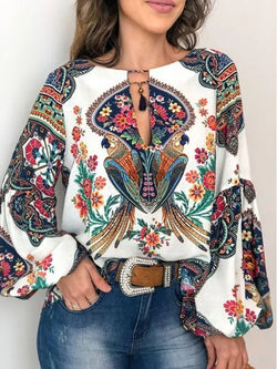 Floral Long Sleeve Round Neck T-shirt Top