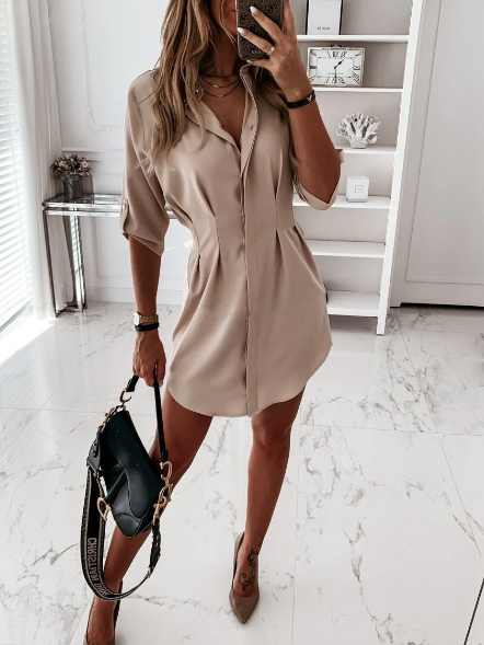 Short Sleeve Button Down Shirt Mini T-Shirt Dress