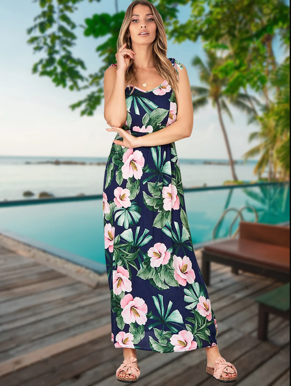 Adjustable Spaghetti Strap Floral Maxi Dress