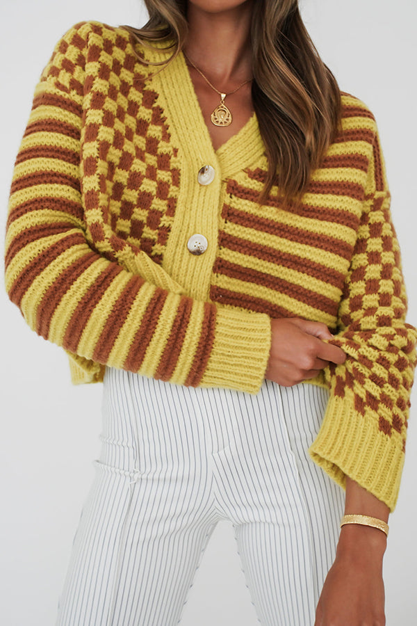 Another Life Stripe Check Mixed Cardigan