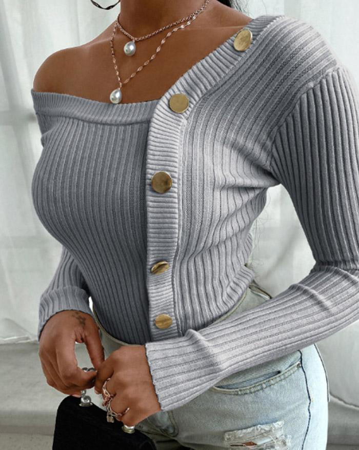 Button Design Knit Sweater