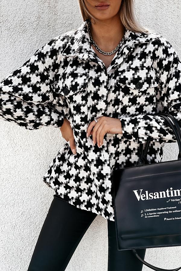 Houndstooth Print Lapel Jacket