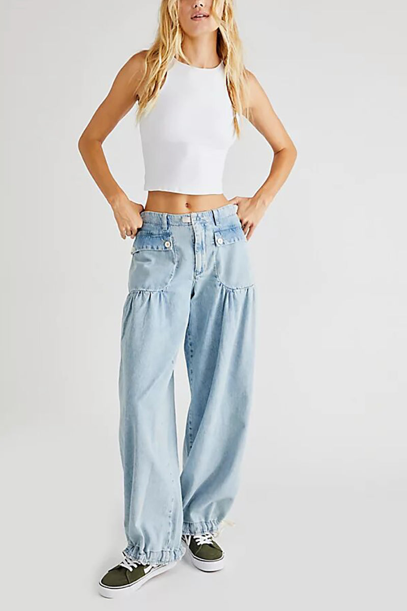 Pockets Drawstring Balloon Jeans