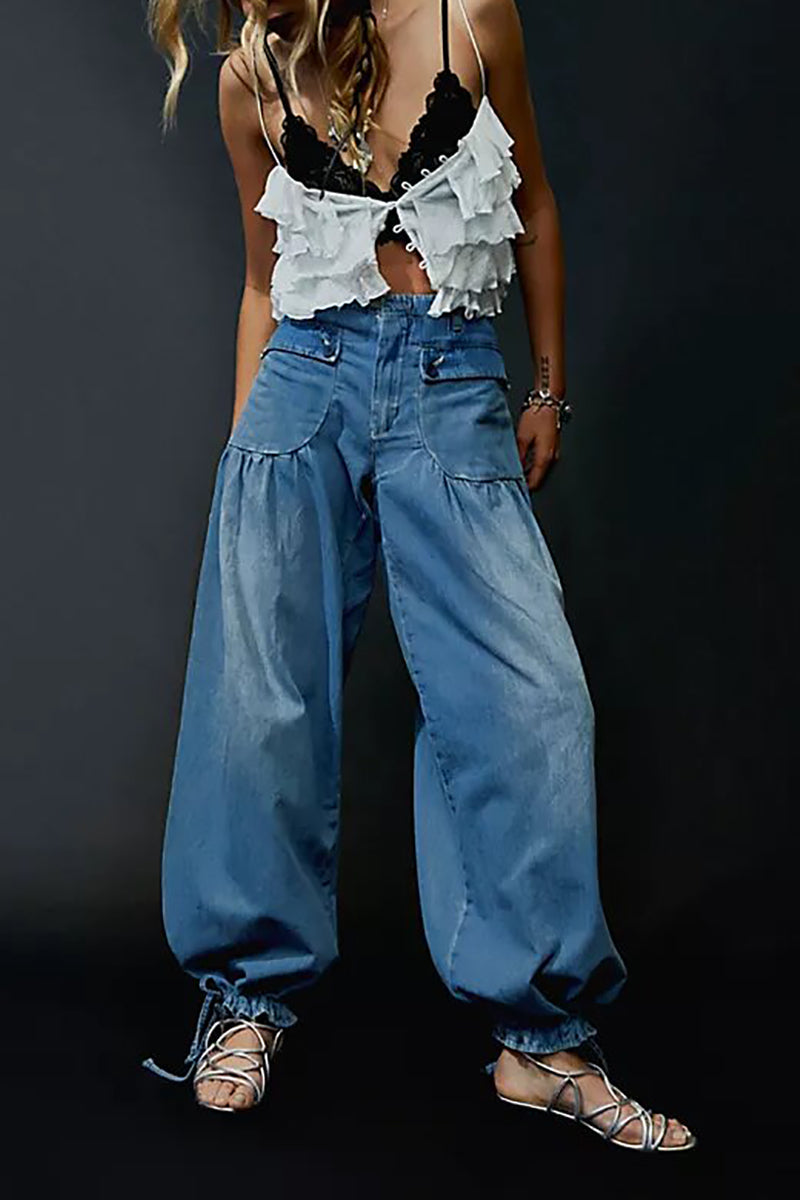 Pockets Drawstring Balloon Jeans