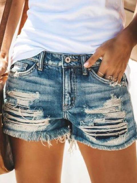 Fringe Ripped Denim Shorts