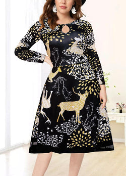 Christmas Round Neck Retro Printed Dresses