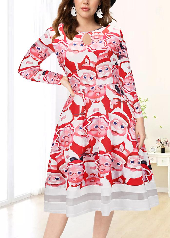 Christmas Round Neck Retro Printed Dresses