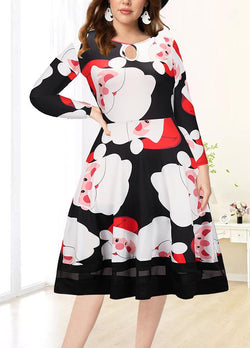 Christmas Round Neck Retro Printed Dresses