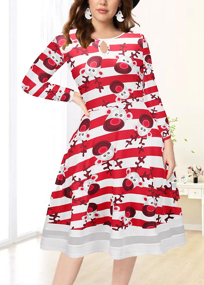 Christmas Round Neck Retro Printed Dresses