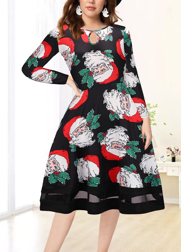 Christmas Round Neck Retro Printed Dresses