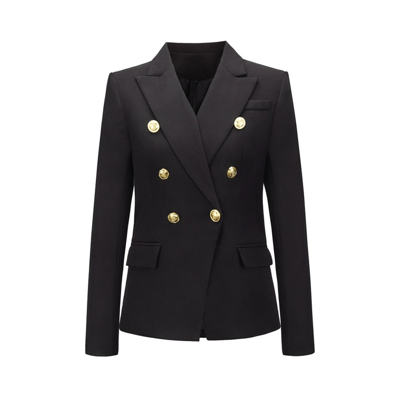 Long Sleeve Notched Collar Double Breasted Jacket