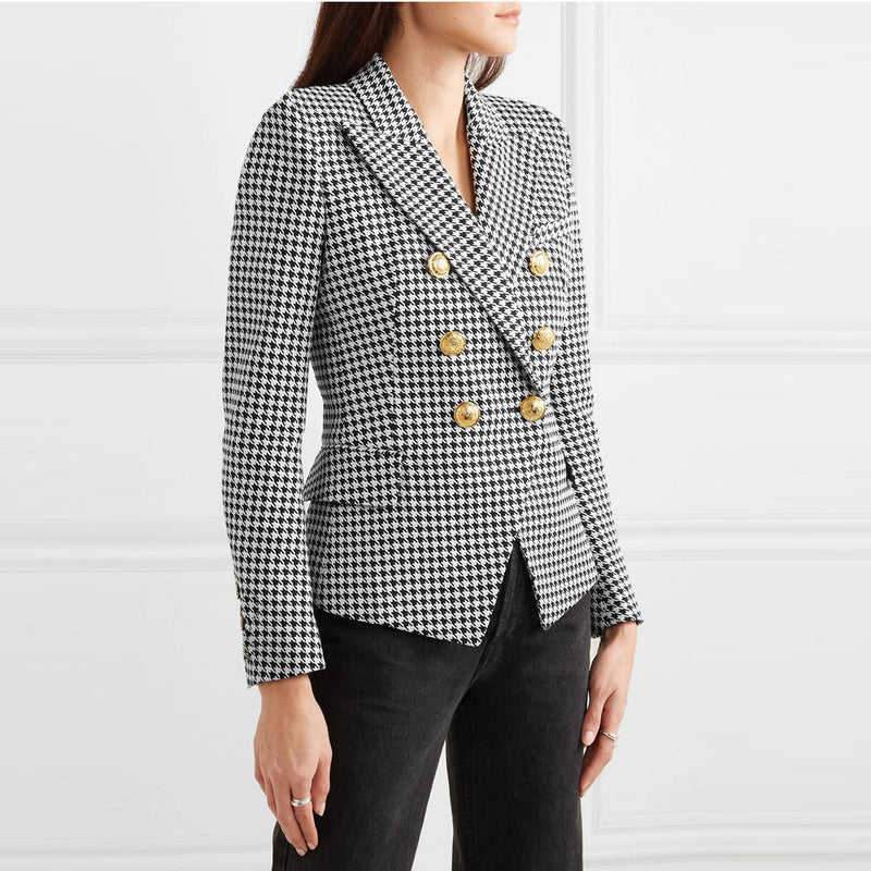 Long Sleeve Notched Collar Double Breasted Jacket