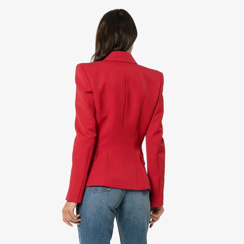 Long Sleeve Notched Collar Double Breasted Jacket