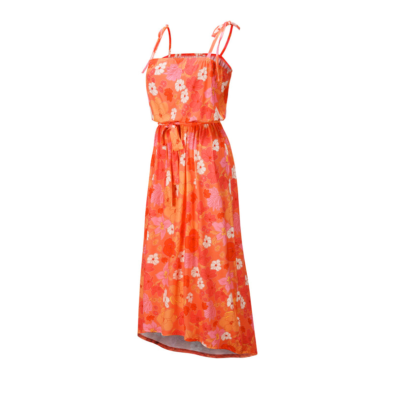 Adjustable Spaghetti Strap Floral Tie front Sleeveless Maxi Dress