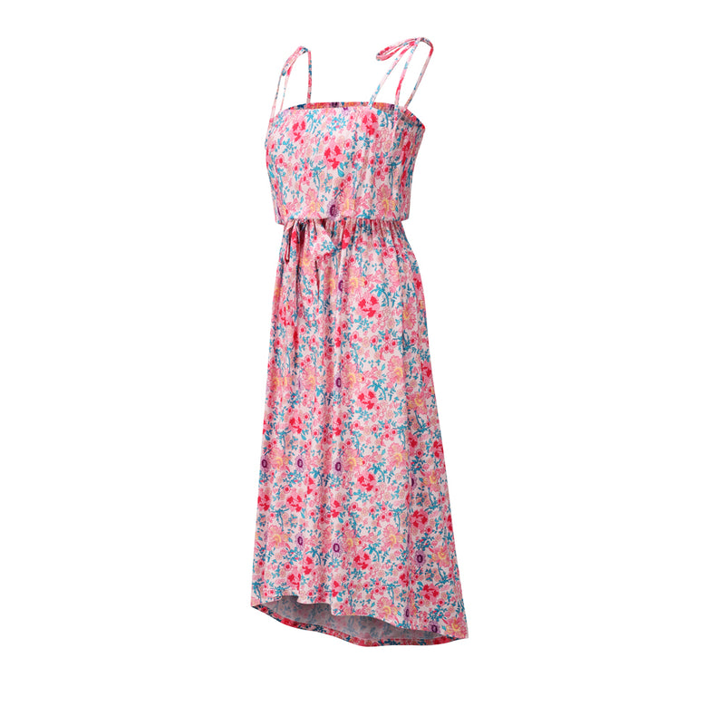 Adjustable Spaghetti Strap Floral Tie front Sleeveless Maxi Dress