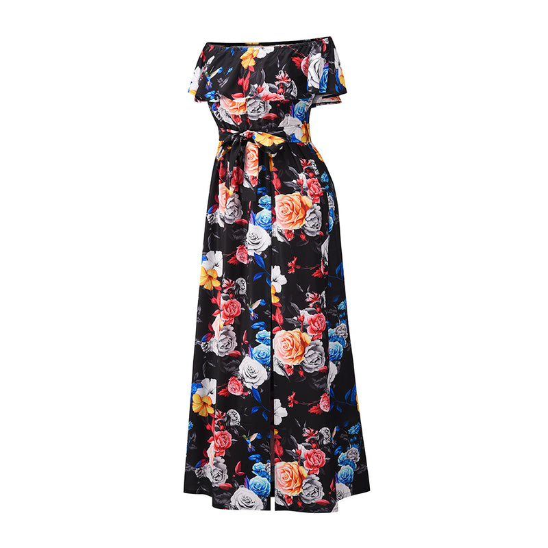 Off Shoulder Short Sleeve FLoral Maxi Dress