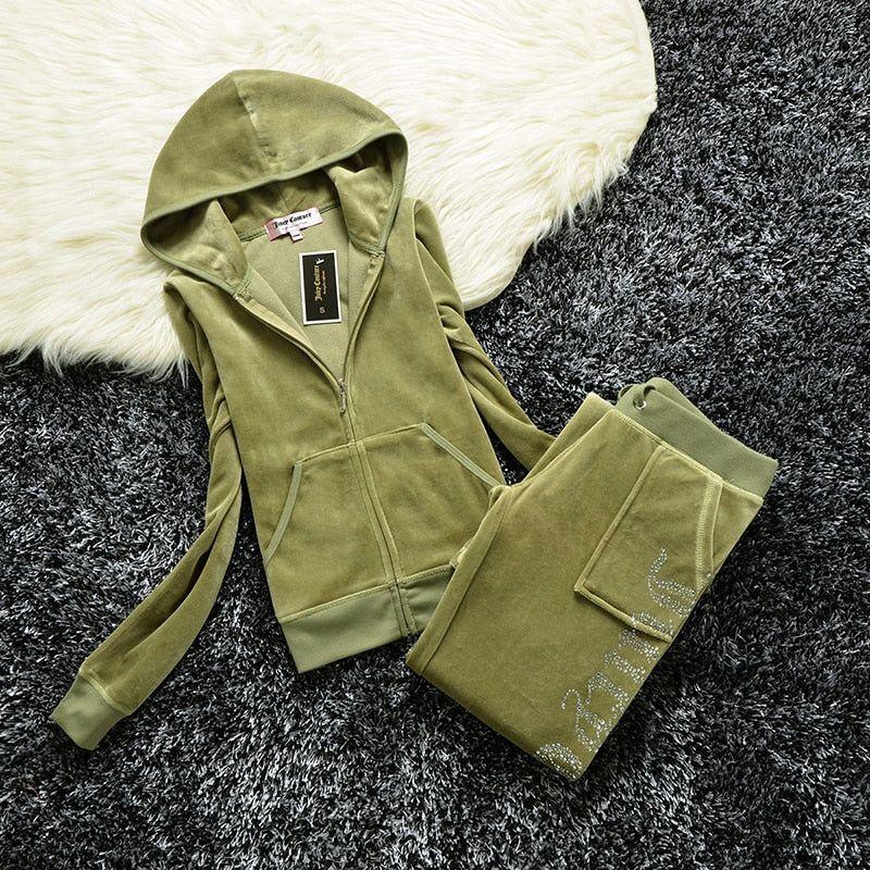 Two Piece Zipper Hoodie Sweatshirt Pant Sportwear Set