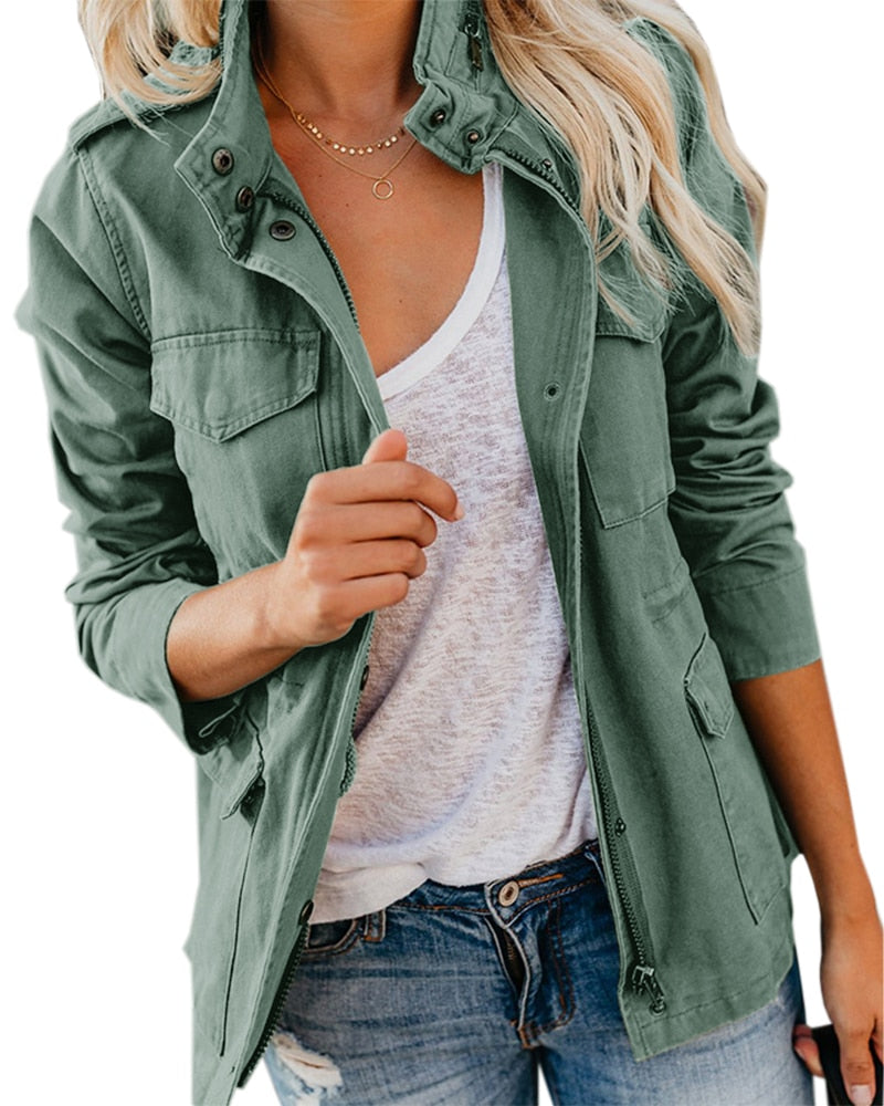 Casual Long Sleeve Stand Collar Military Jacket Coat